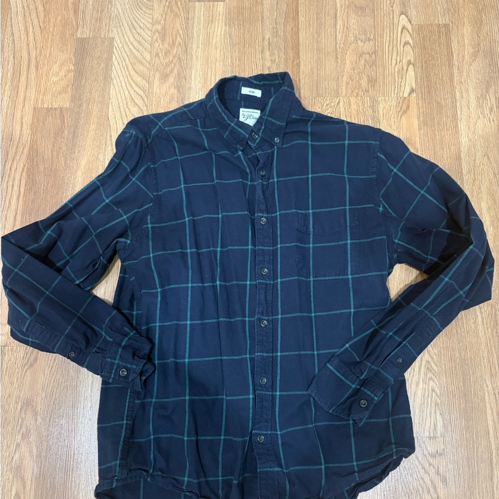 J. Crew Dark Blue Plaid Button Down Shirt